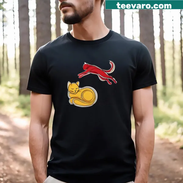 Whimsical illustrated cat graphic t-shirt for cat lovers.