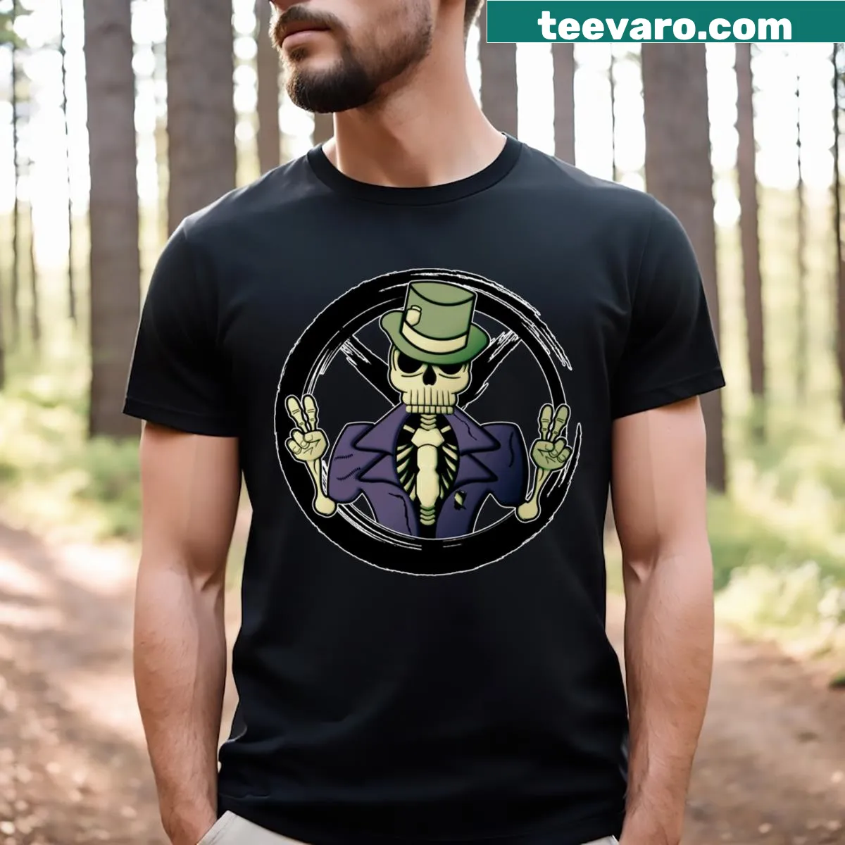 Retro 80s music-themed T-shirt with peace design — on a men's t-shirt