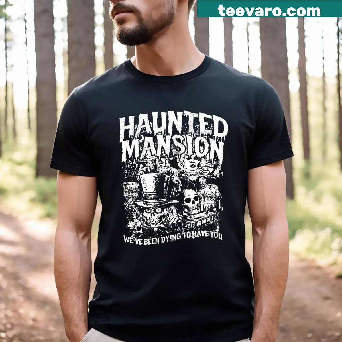 Silhouette of the Haunted Mansion on a minimalist t-shirt — on a men's t-shirt