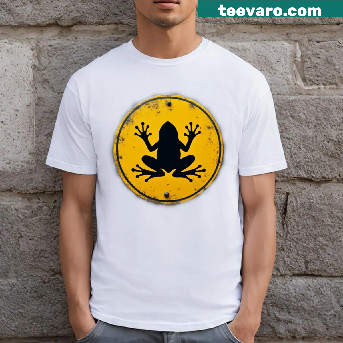 T-shirt with toxic frog sign illustration — on a men's t-shirt
