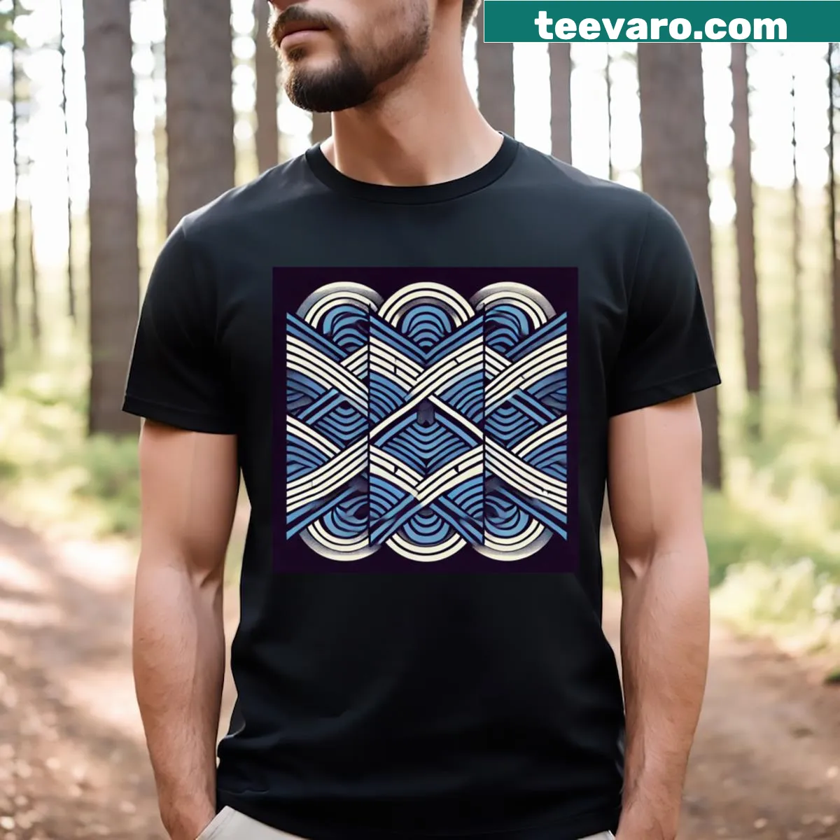 Tribal waves design T-shirt inspired by Japanese art — on a men's t-shirt