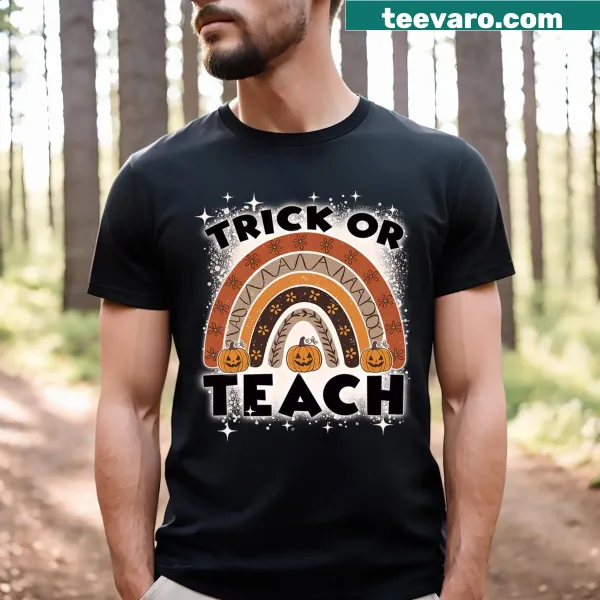 Vintage teacher T-shirt with pumpkins and 'Trick Or Teach' text