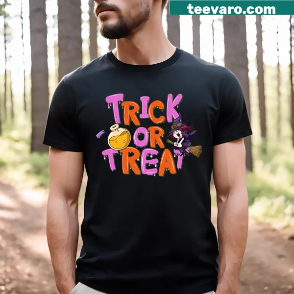 Cute Halloween graphic in pink and orange on a T-shirt