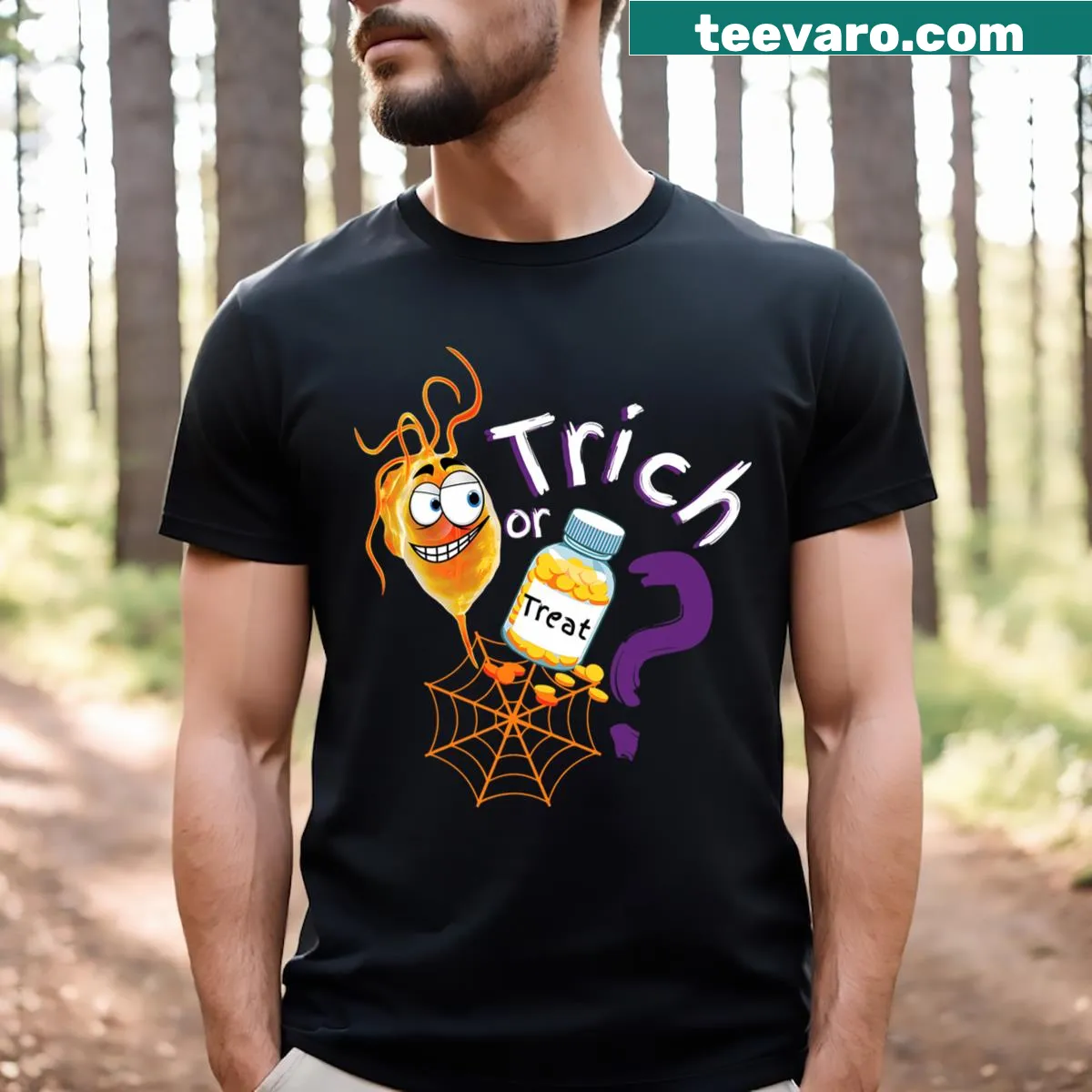 Funny medical-themed Halloween T-shirt — on a men's t-shirt