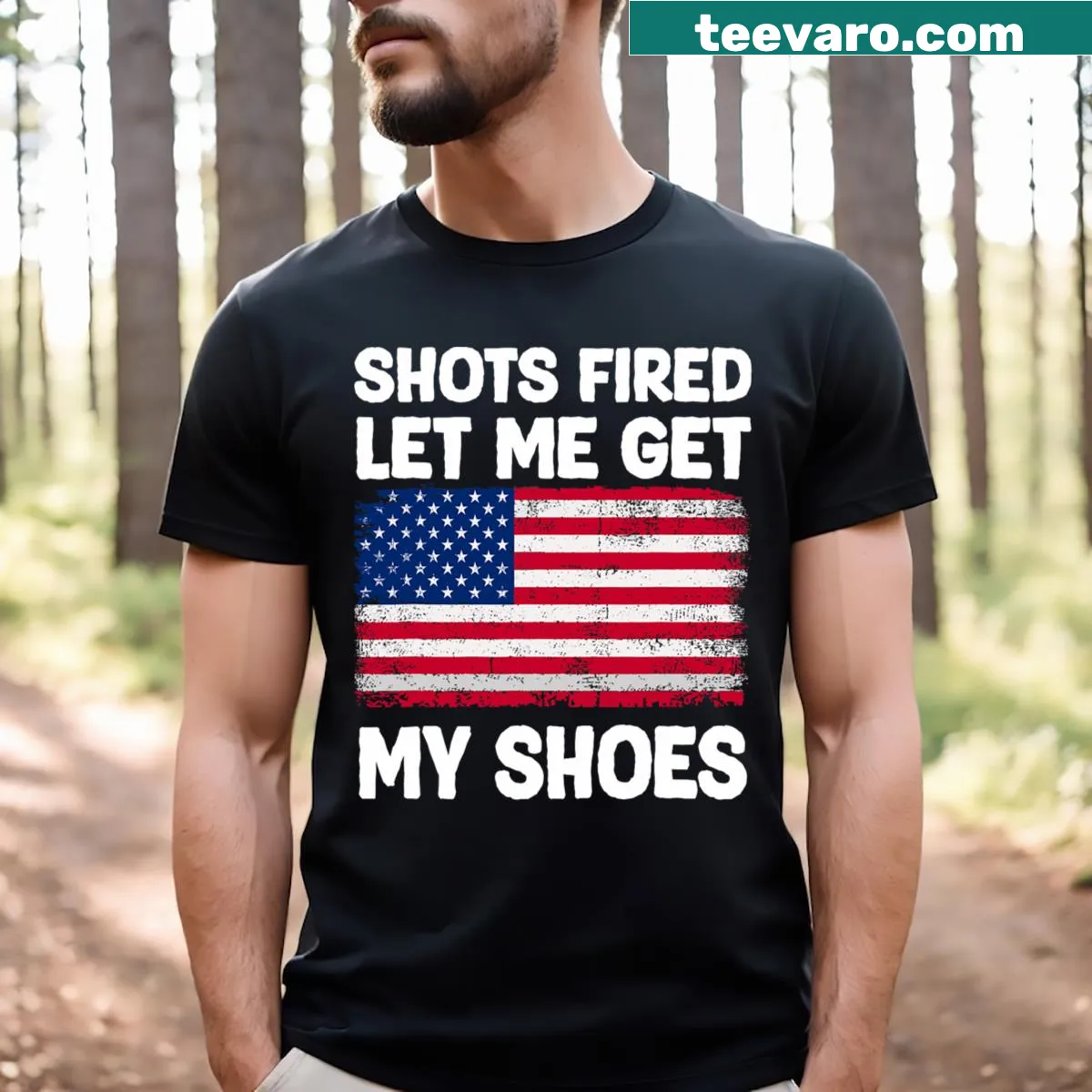 Fourth of July T-shirt with humorous patriotic design — on a men's t-shirt