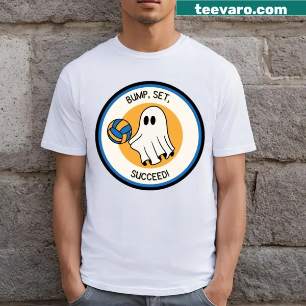 Illustrative volleyball T-shirt with a ghost promoting growth mindset