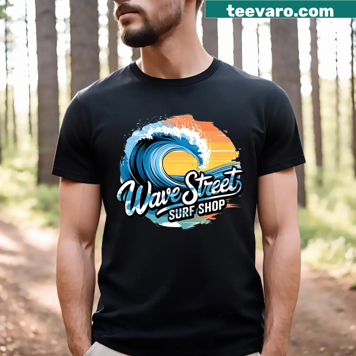 Illustration T-shirt celebrating surfing culture — on a men's t-shirt