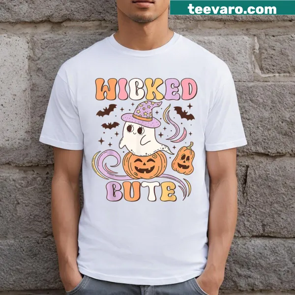 Cute Halloween t-shirt with ghost bats and pumpkin design