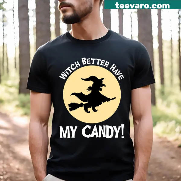 Funny Halloween Witch candy t-shirt with bold text