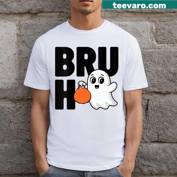 Cute Halloween ghost t-shirt with 'Bruh' text for kids