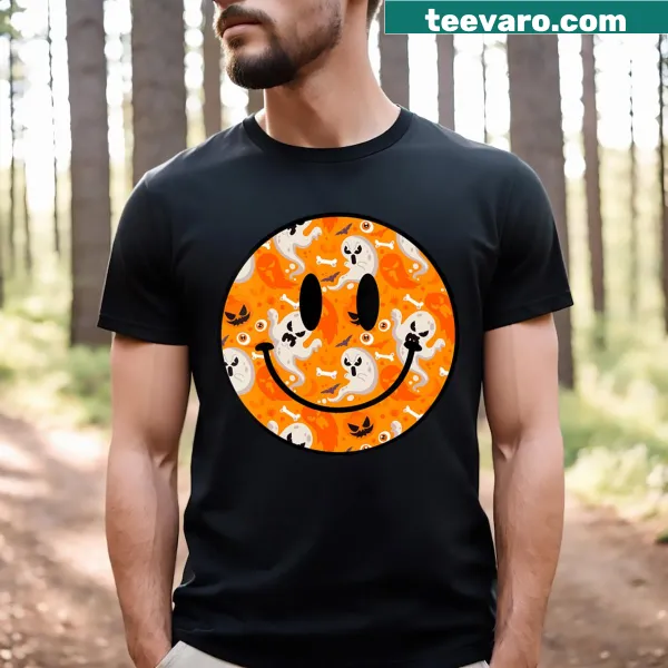 Cute shirt with smiling cartoon ghosts for Halloween