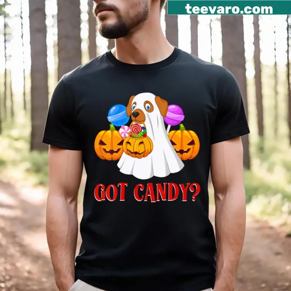 V-neck shirt with 'Got Candy' and funny ghost graphics for kids