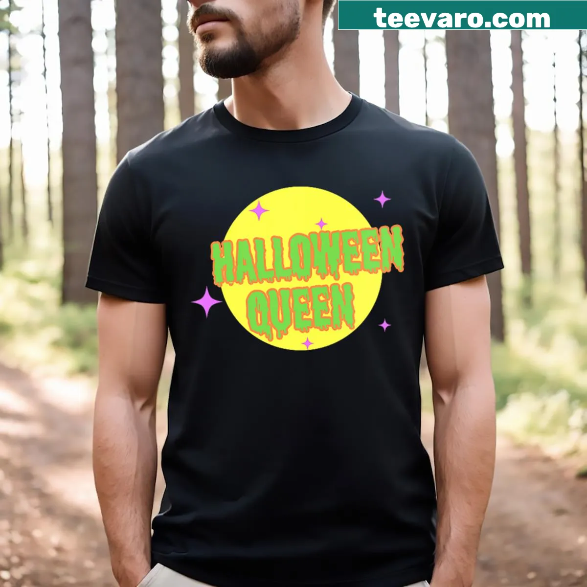 Funny Halloween T-shirt for women with the phrase 'Halloween Queen' — on a men's t-shirt