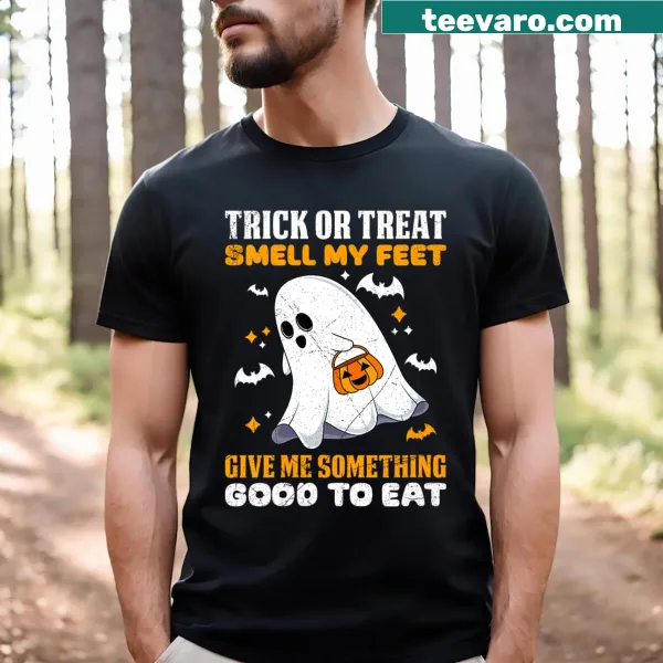 Funny Halloween t-shirt with 'Trick Or Treat Smell It My Feet' text