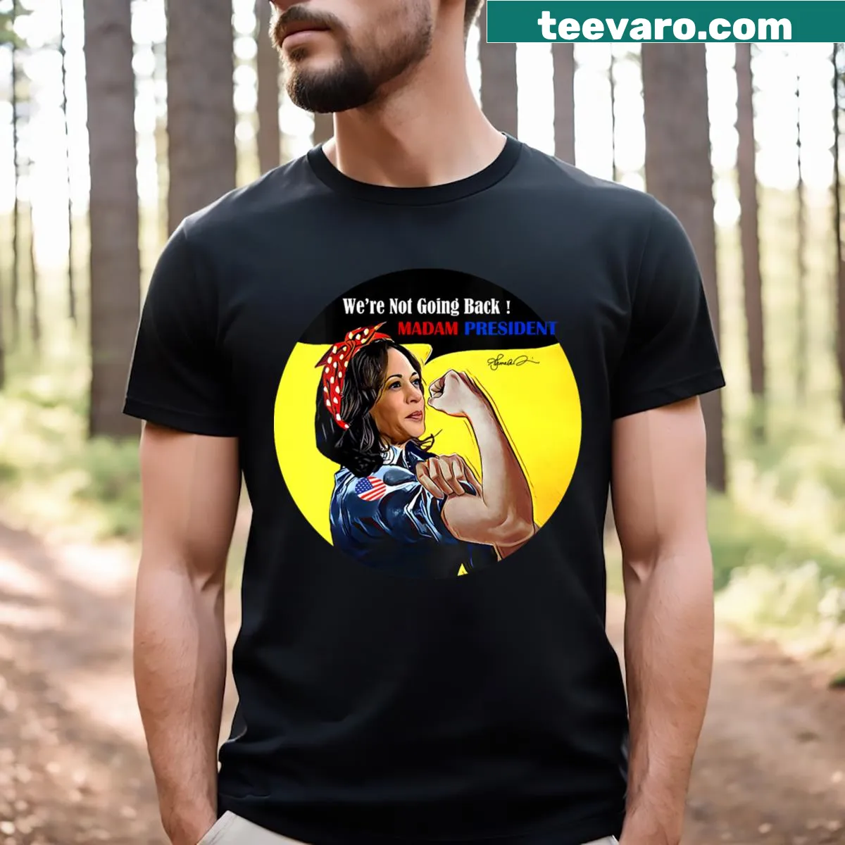 Kamala Harris 2024 campaign V-neck T-shirt with inspiring quote — on a men's t-shirt