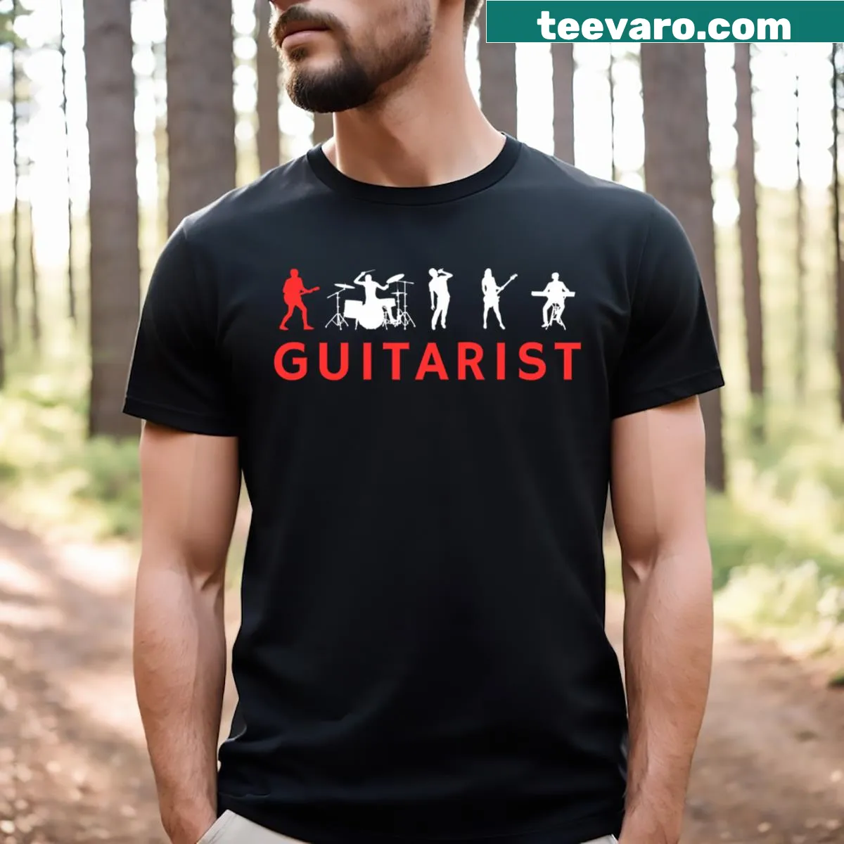 Guitarist-themed T-shirt for men with faith-based design — on a men's t-shirt