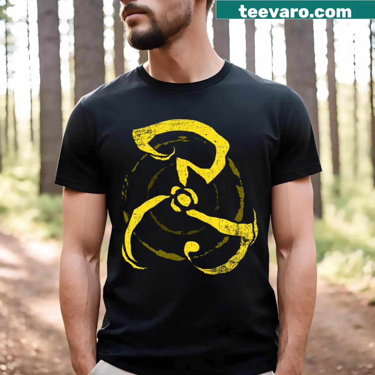 King In Yellow t-shirt with a striking yellow sign graphic — on a men's t-shirt