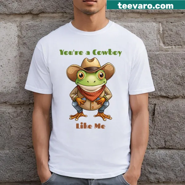 Cartoon cowboy frog illustration on a kids T-shirt
