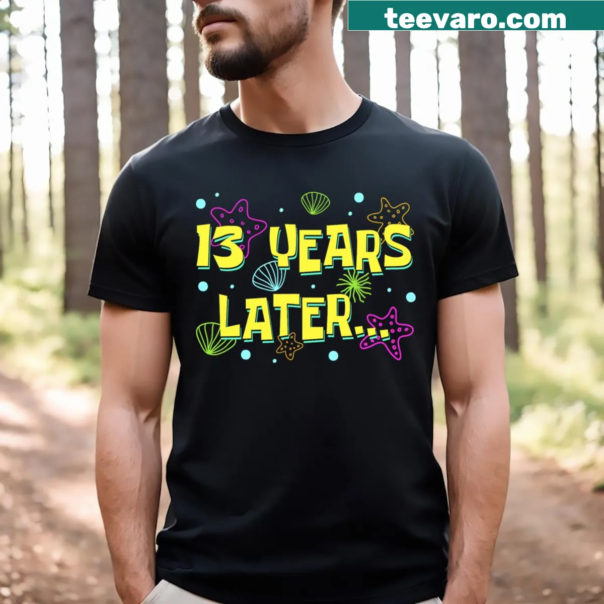 Funny T-shirt celebrating 13th birthday with humorous design — on a men's t-shirt