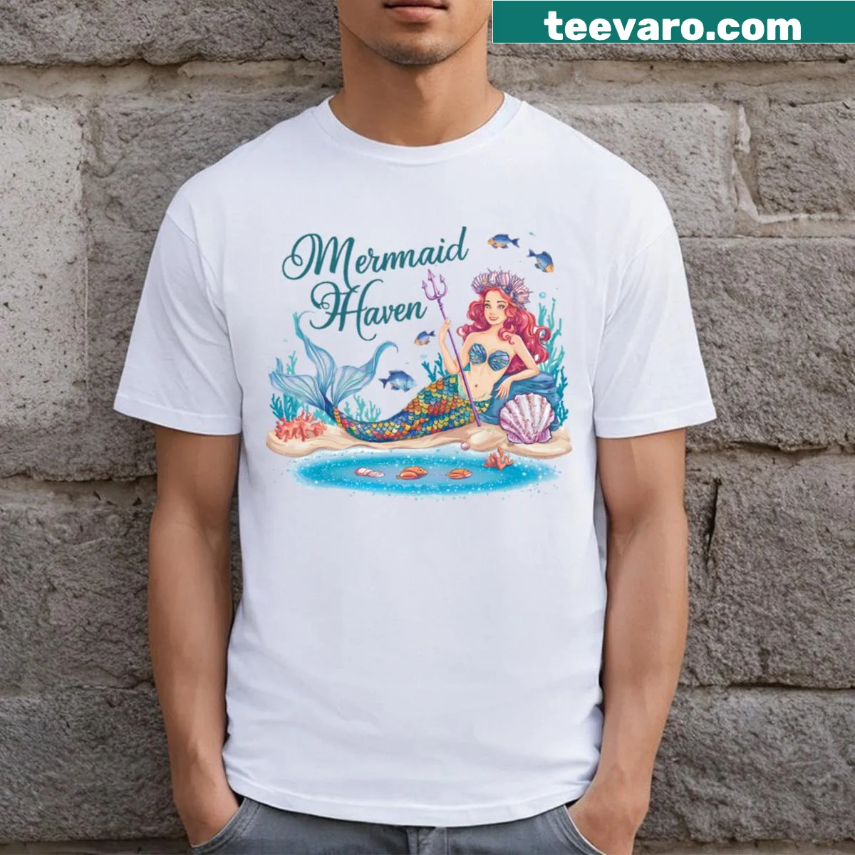 Illustration of a beautiful mermaid on T-shirt — on a men's t-shirt