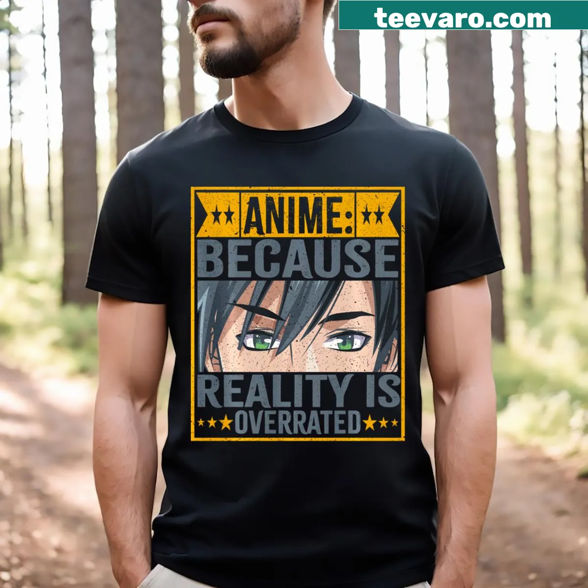 T-shirt with the phrase 'Reality Overrated' for anime and gaming fans — on a men's t-shirt