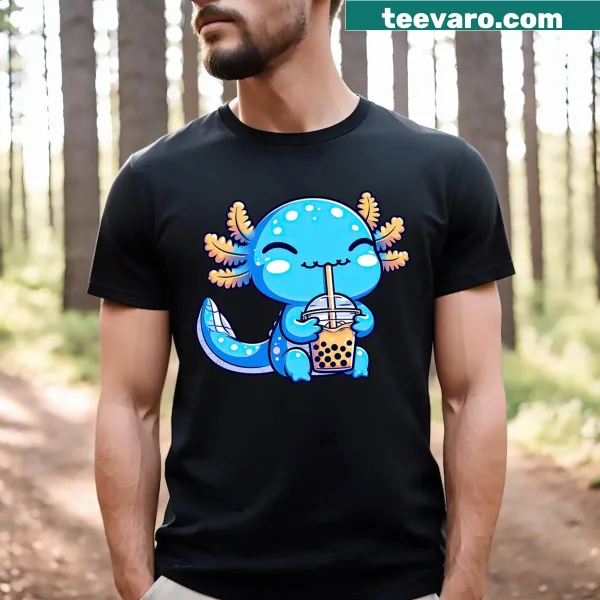 Axolotl enjoying boba tea in playful design