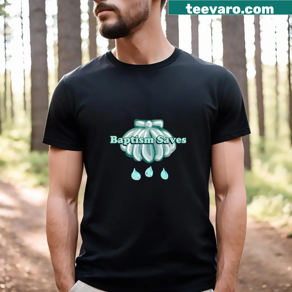 Inspirational T-shirt with a message about baptism in bold typography — on a men's t-shirt