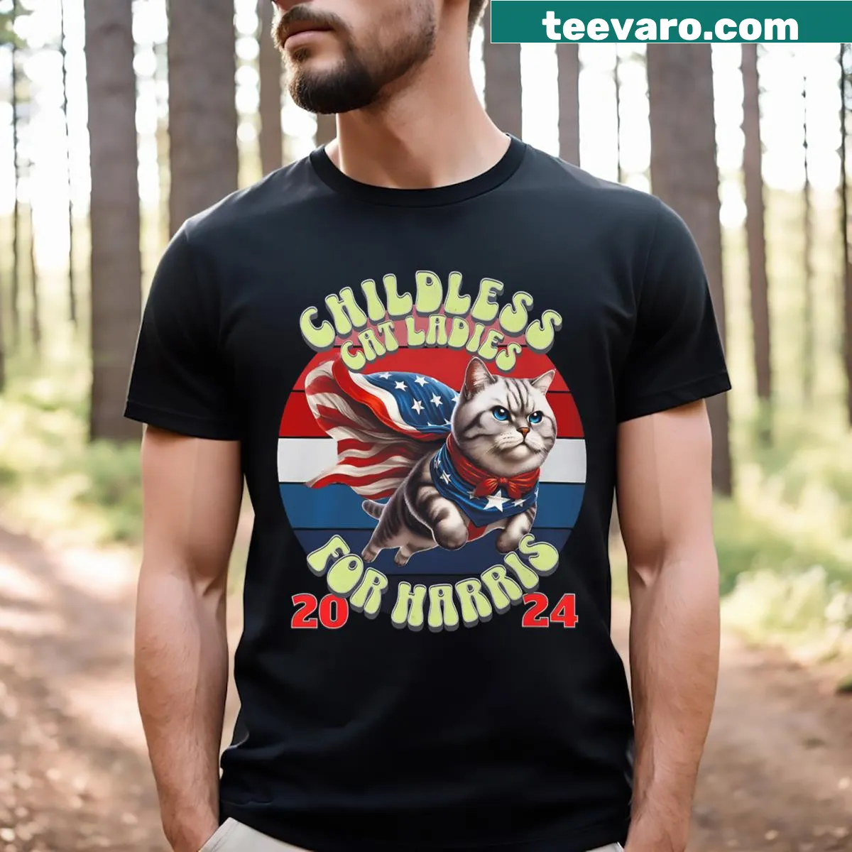Retro voting slogan T-shirt for cat ladies — on a men's t-shirt