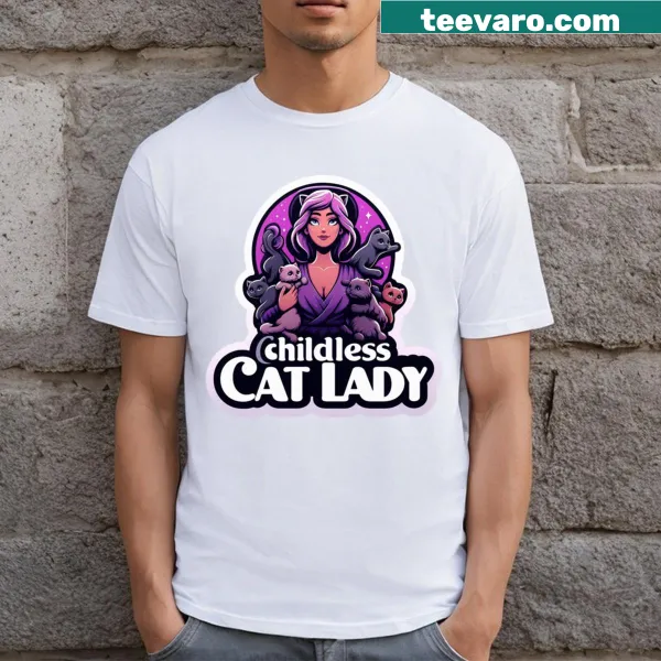 Illustrated cat and moon graphic T-shirt
