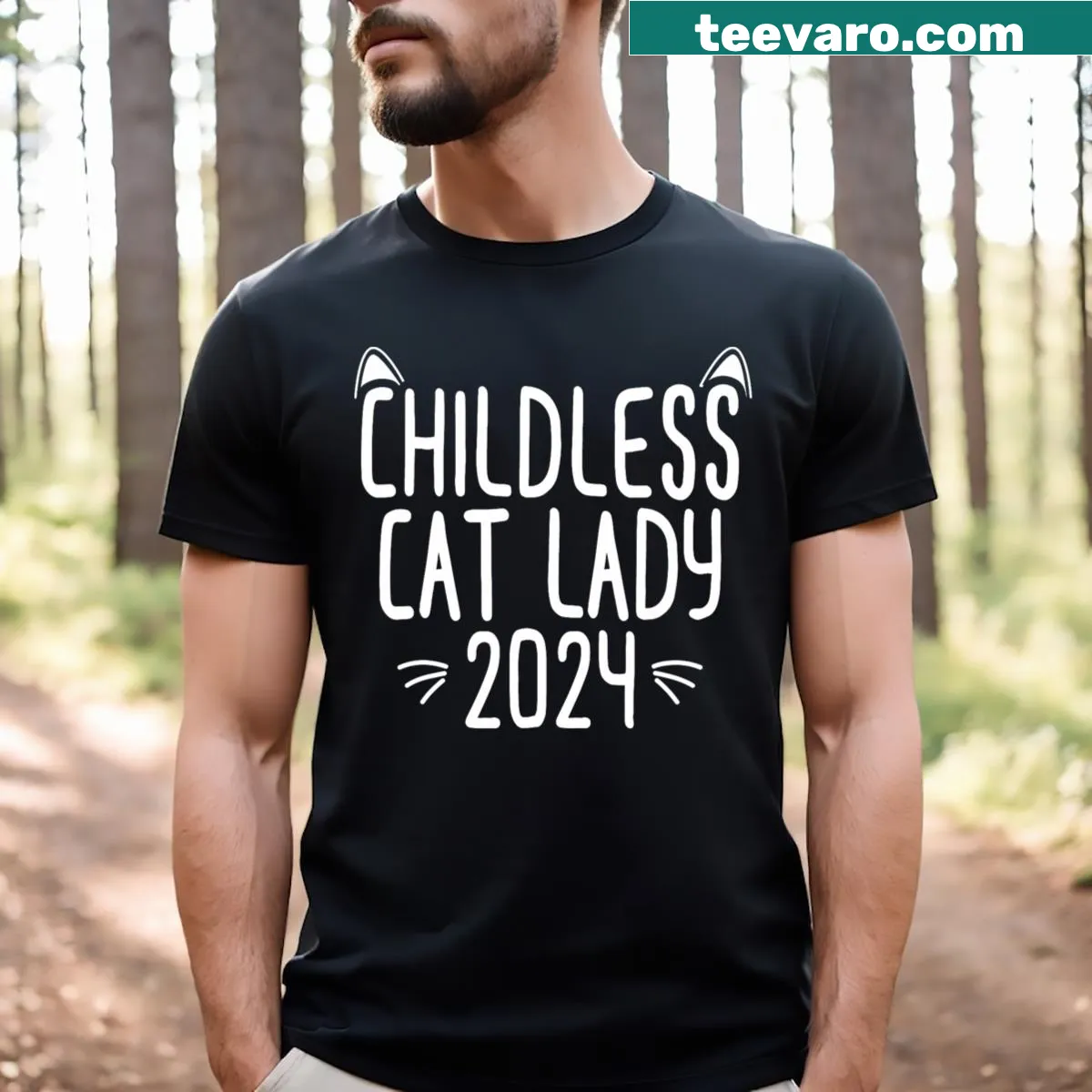 Supportive 2024 Kamala Harris graphic T-shirt for cat ladies — on a men's t-shirt
