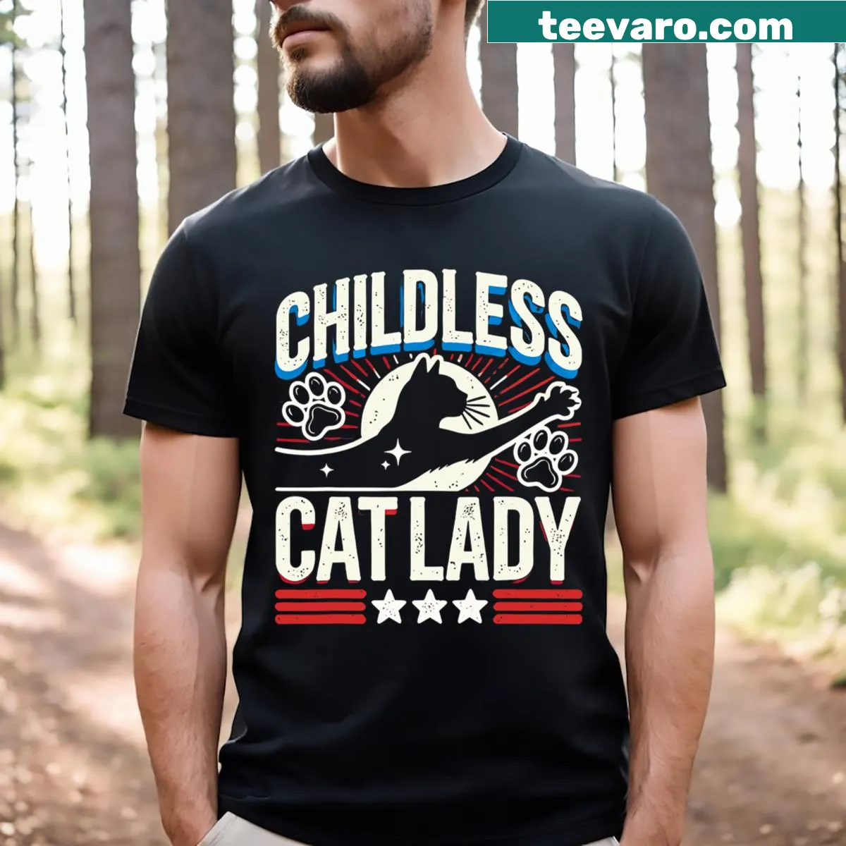 Vintage-style t-shirt for cat ladies featuring voting-themed graphics. — on a men's t-shirt