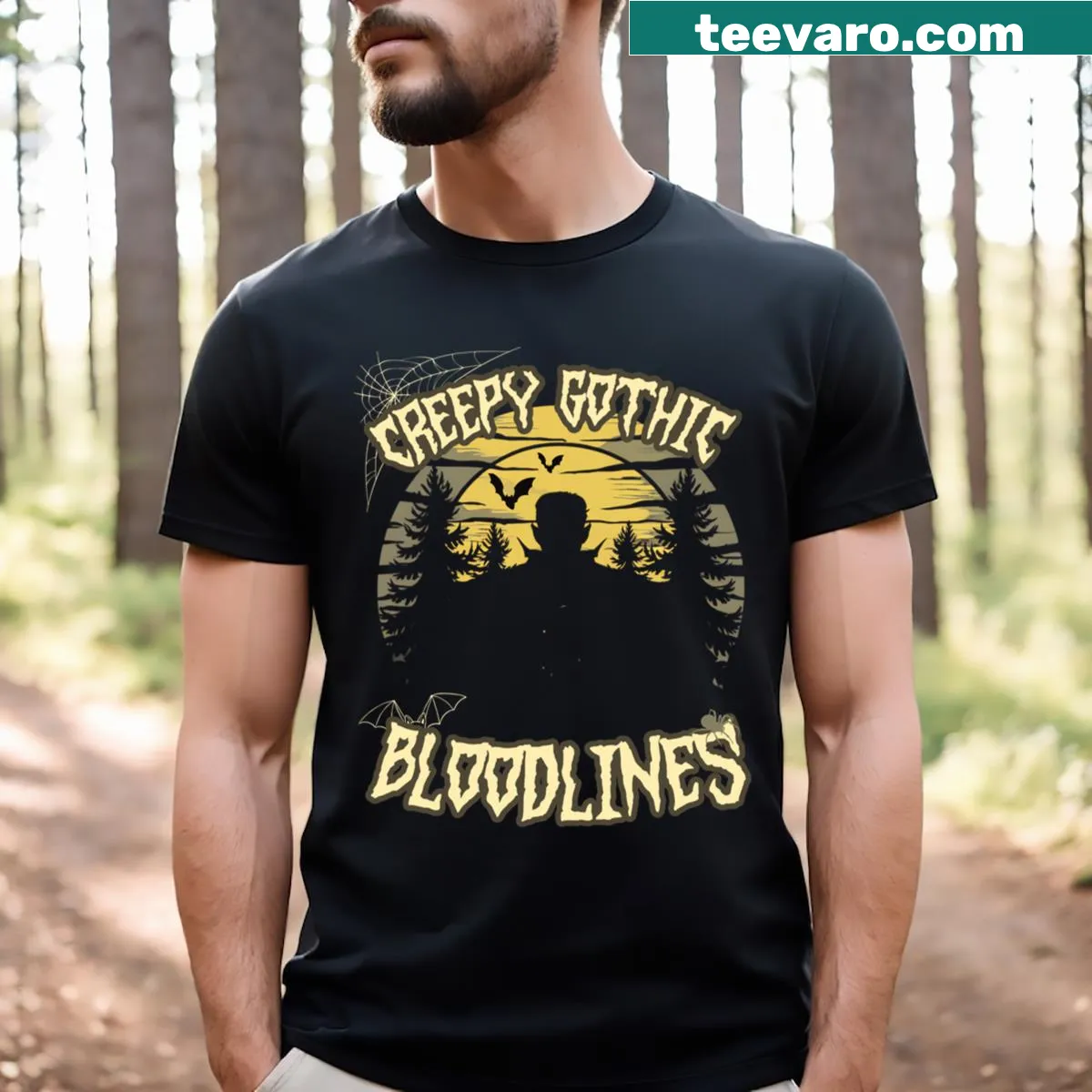 Vintage-style T-shirt with a creepy gothic vampire design — on a men's t-shirt