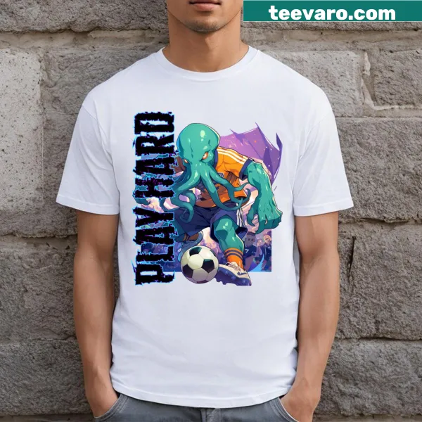 Cartoon Cthulhu soccer t-shirt for gamers and sports fans