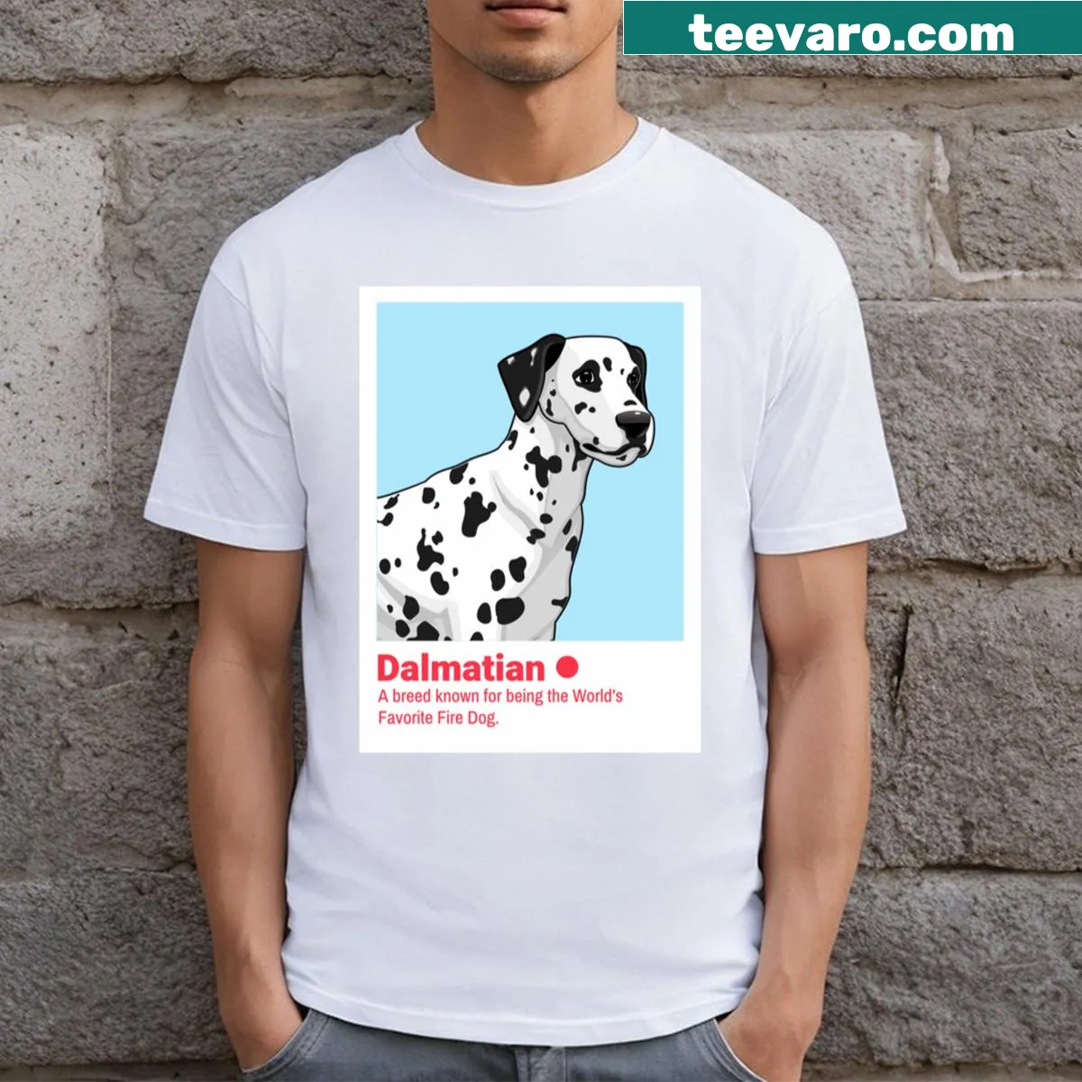 Typography celebrating Dalmatians as the world's favorite dog on a t-shirt — on a men's t-shirt
