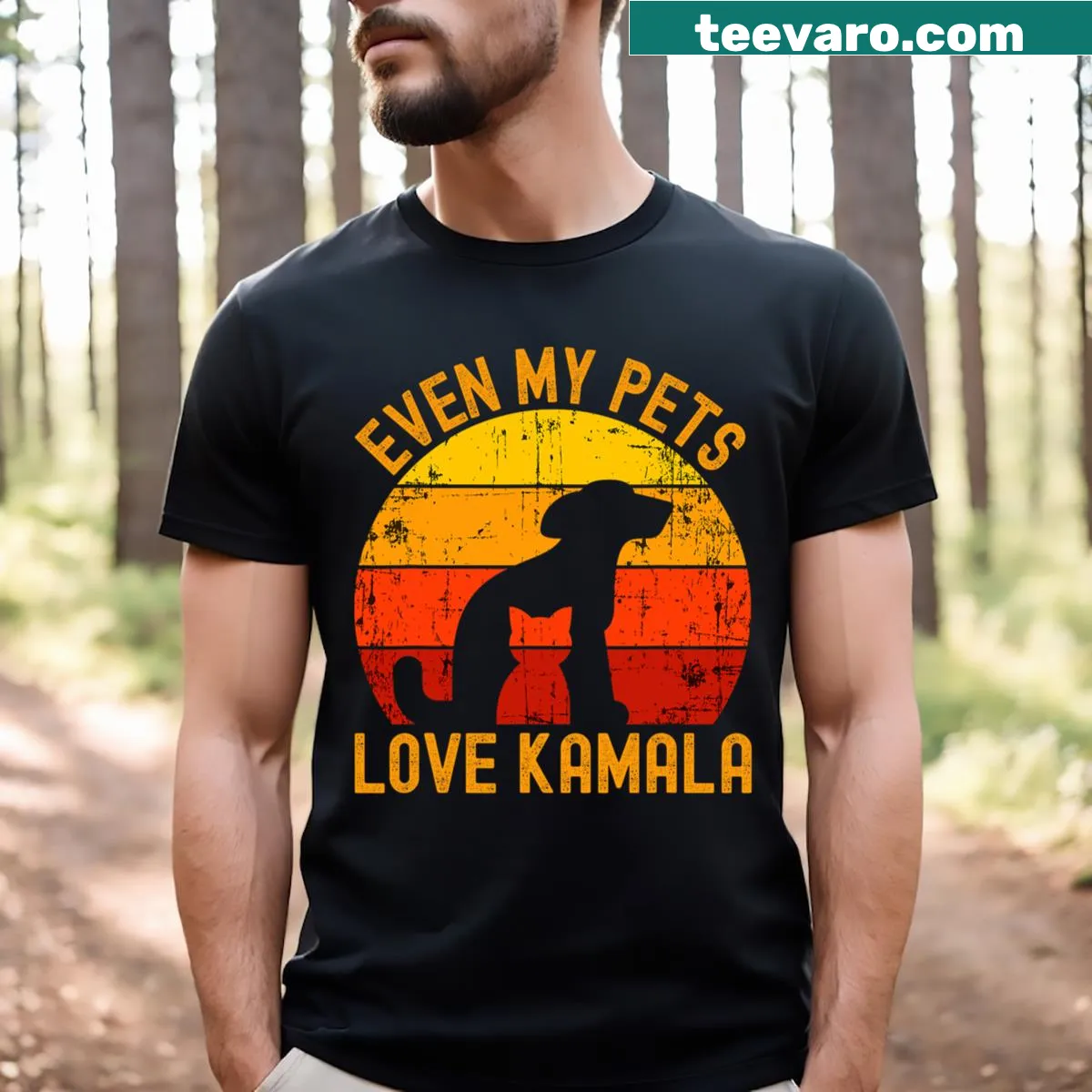 T-shirt featuring humorous text supporting Kamala Harris 2024 — on a men's t-shirt