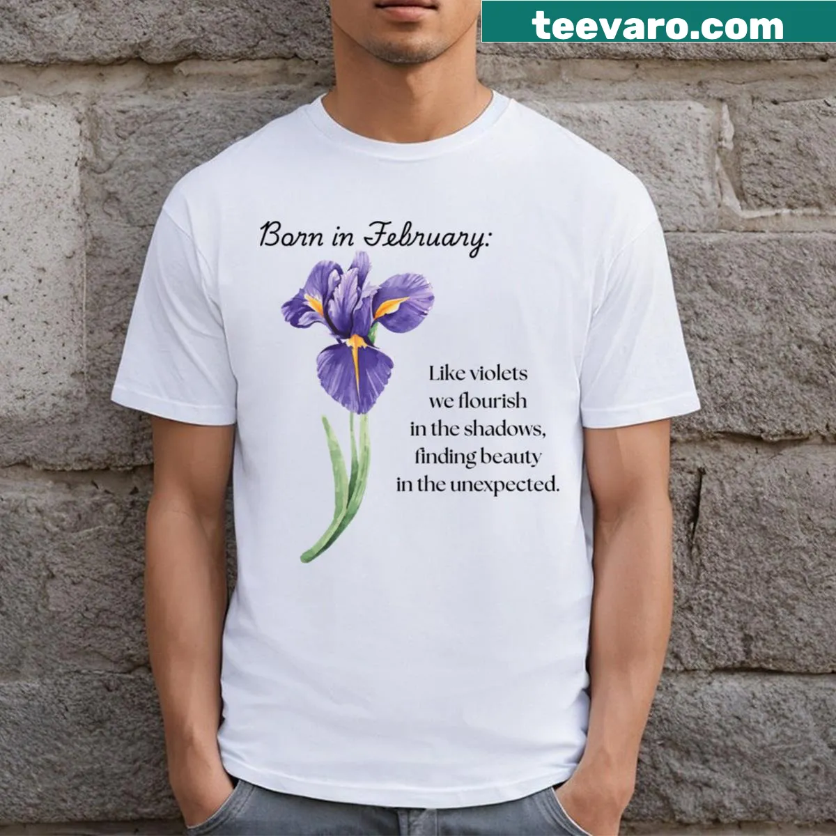 T-shirt design showing beauty of February with winter elements — on a men's t-shirt