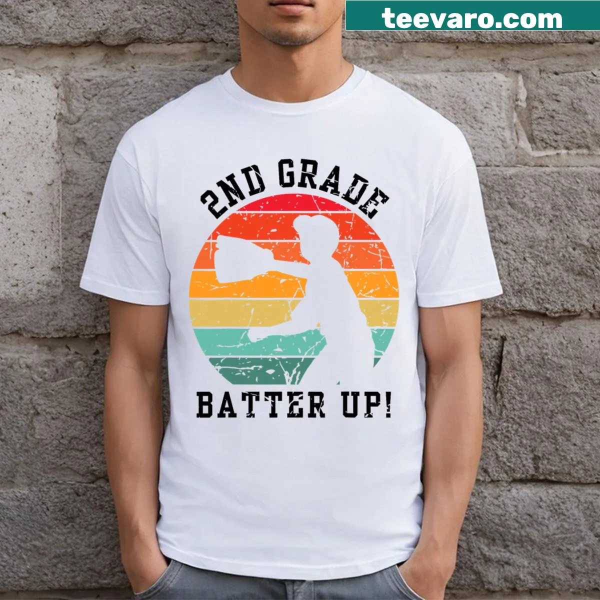 Playful T-shirt featuring a batter graphic for 2nd graders. — on a men's t-shirt