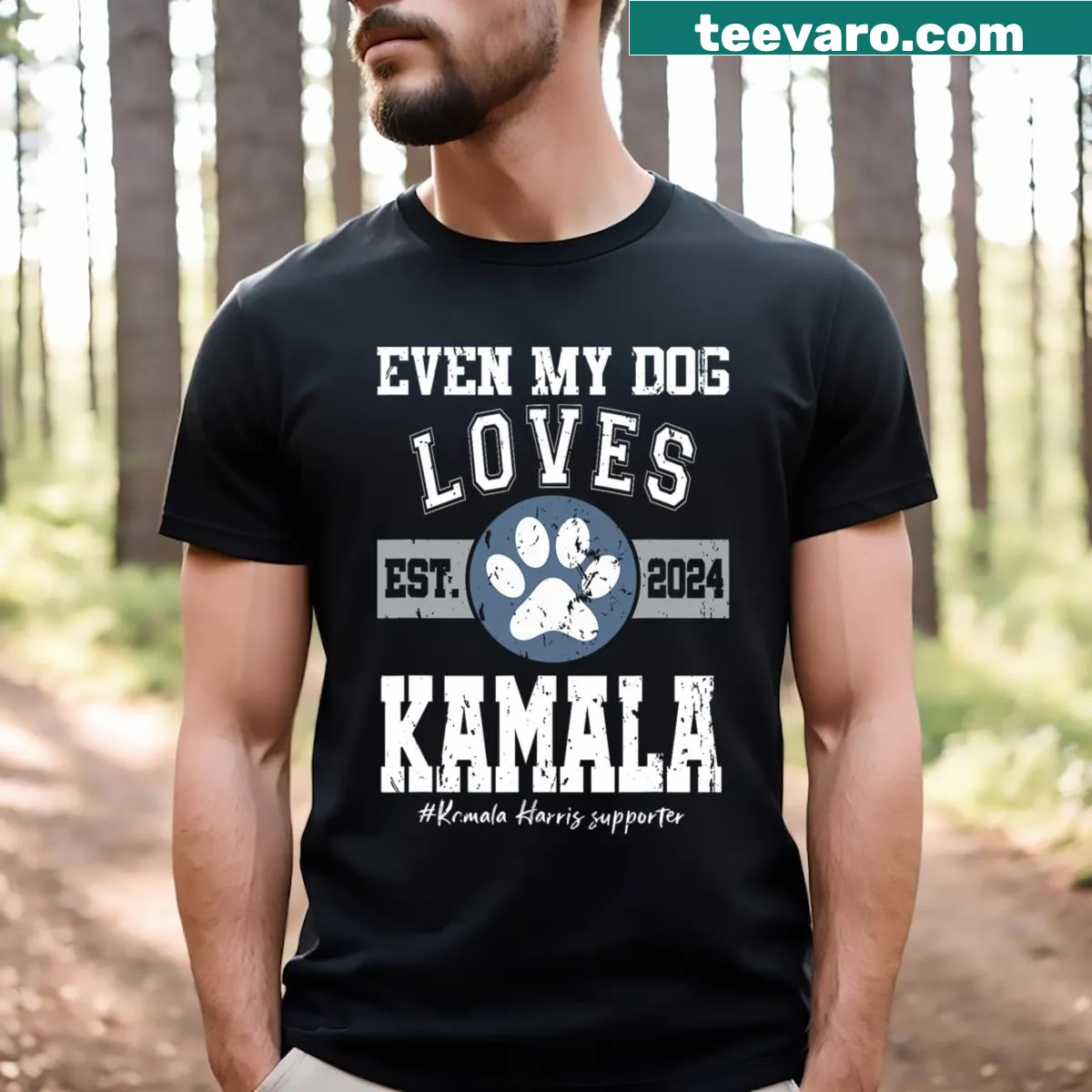 Funny t-shirt for dog lovers supporting Kamala Harris — on a men's t-shirt