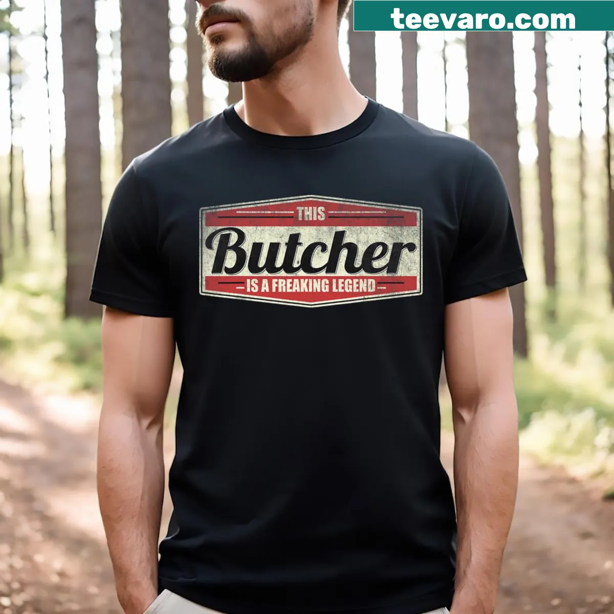 Vintage butcher t-shirt with funny profession quote — on a men's t-shirt