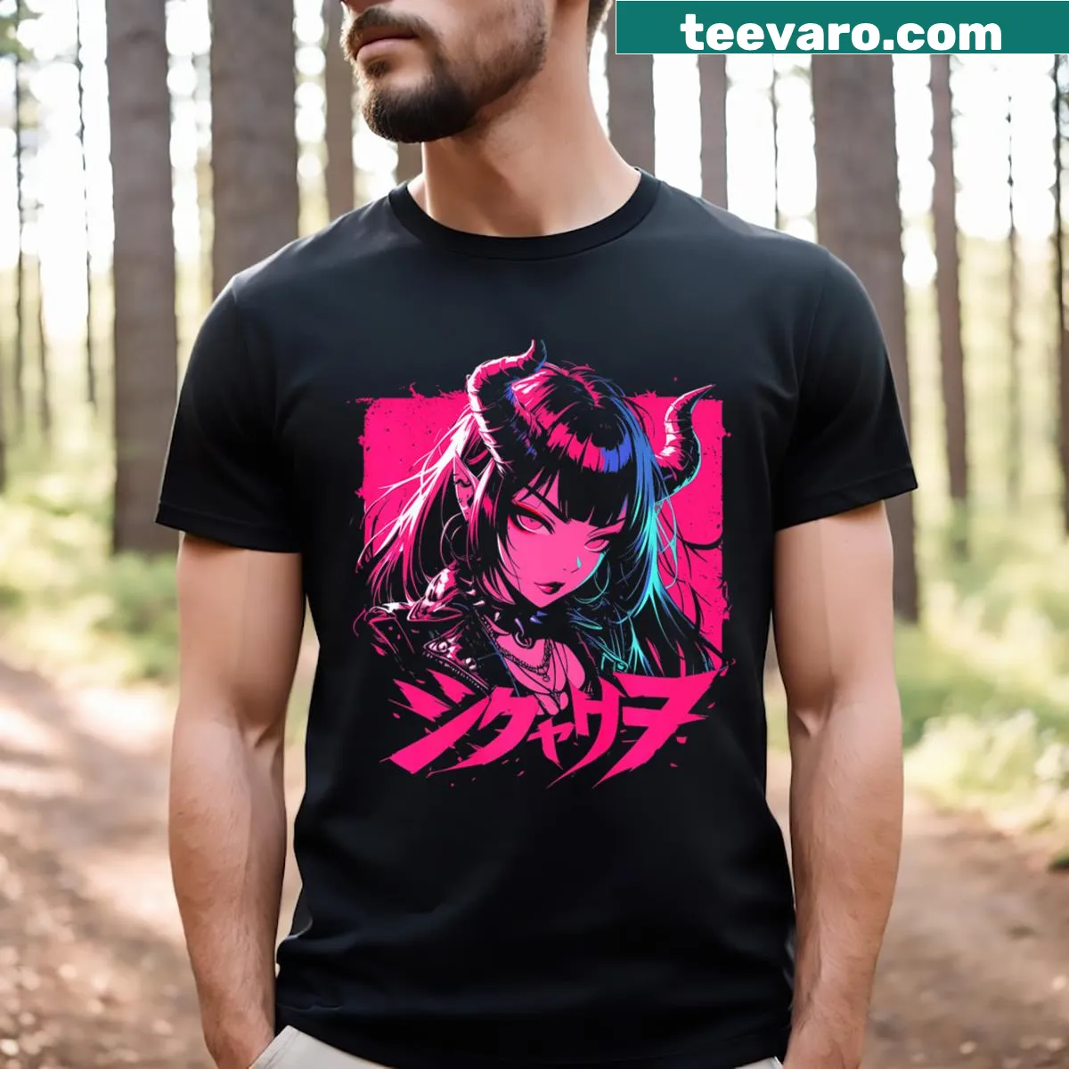 Goth-inspired T-shirt featuring a demon anime girl design — on a men's t-shirt