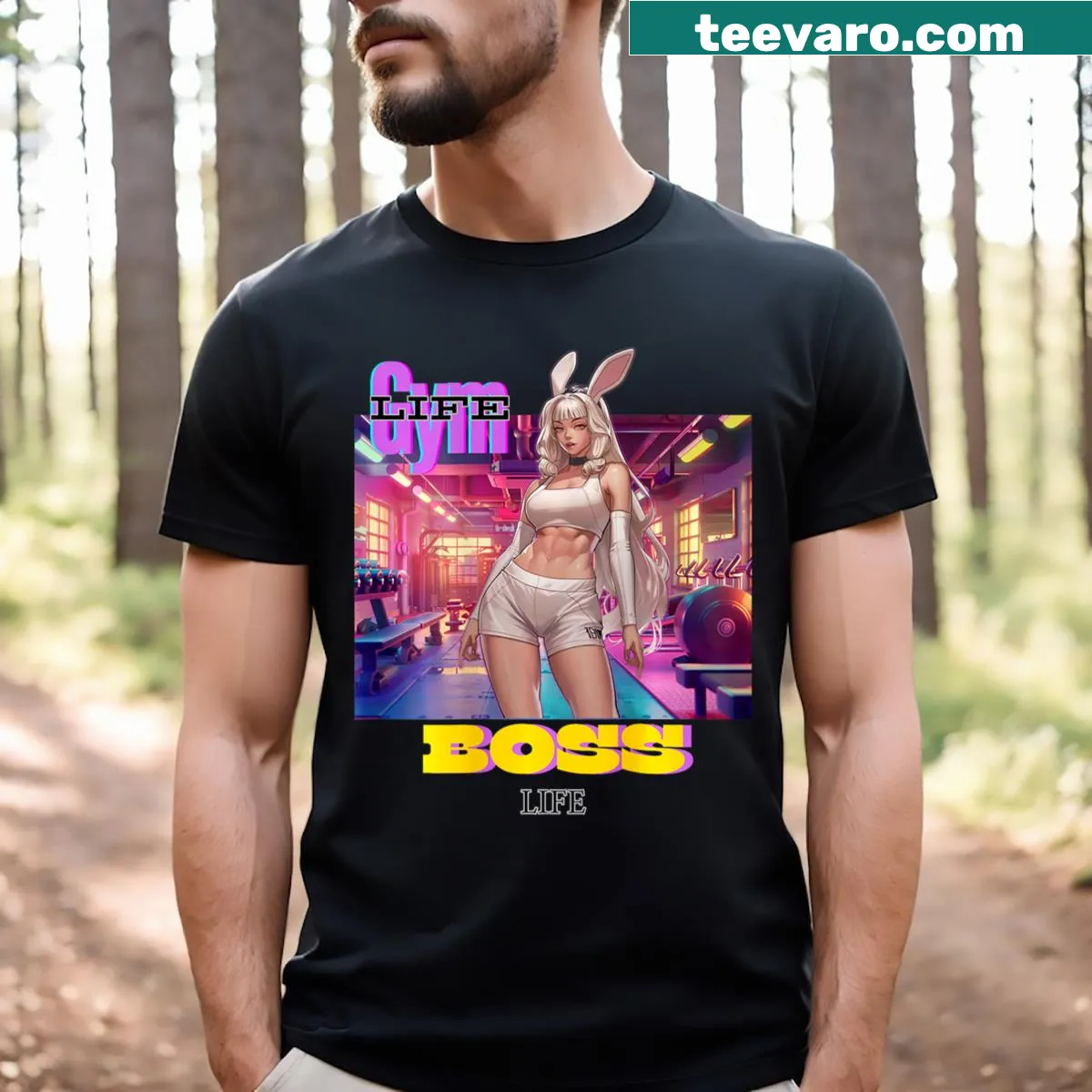 Anime bunny girl graphic for gym and boss life design — on a men's t-shirt