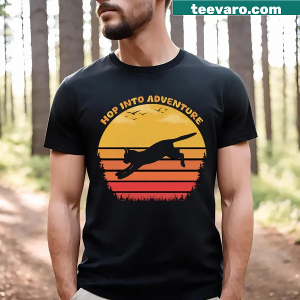 Retro sunset adventure cat t-shirt with playful graphic design