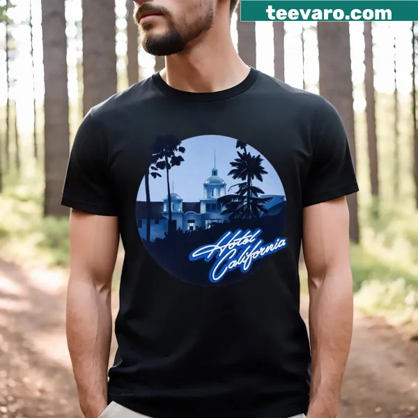 Illustration of California hotels on T-shirt