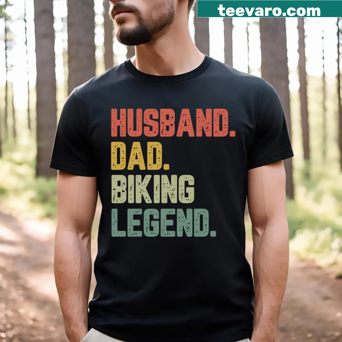 Funny biking dad t-shirt with humorous text about being a legend — on a men's t-shirt