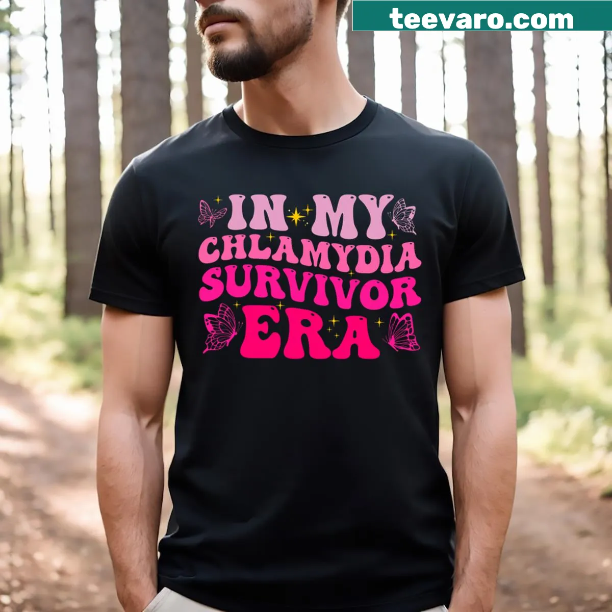 Humorous t-shirt declaring In My Chlamydia Survivor Era — on a men's t-shirt