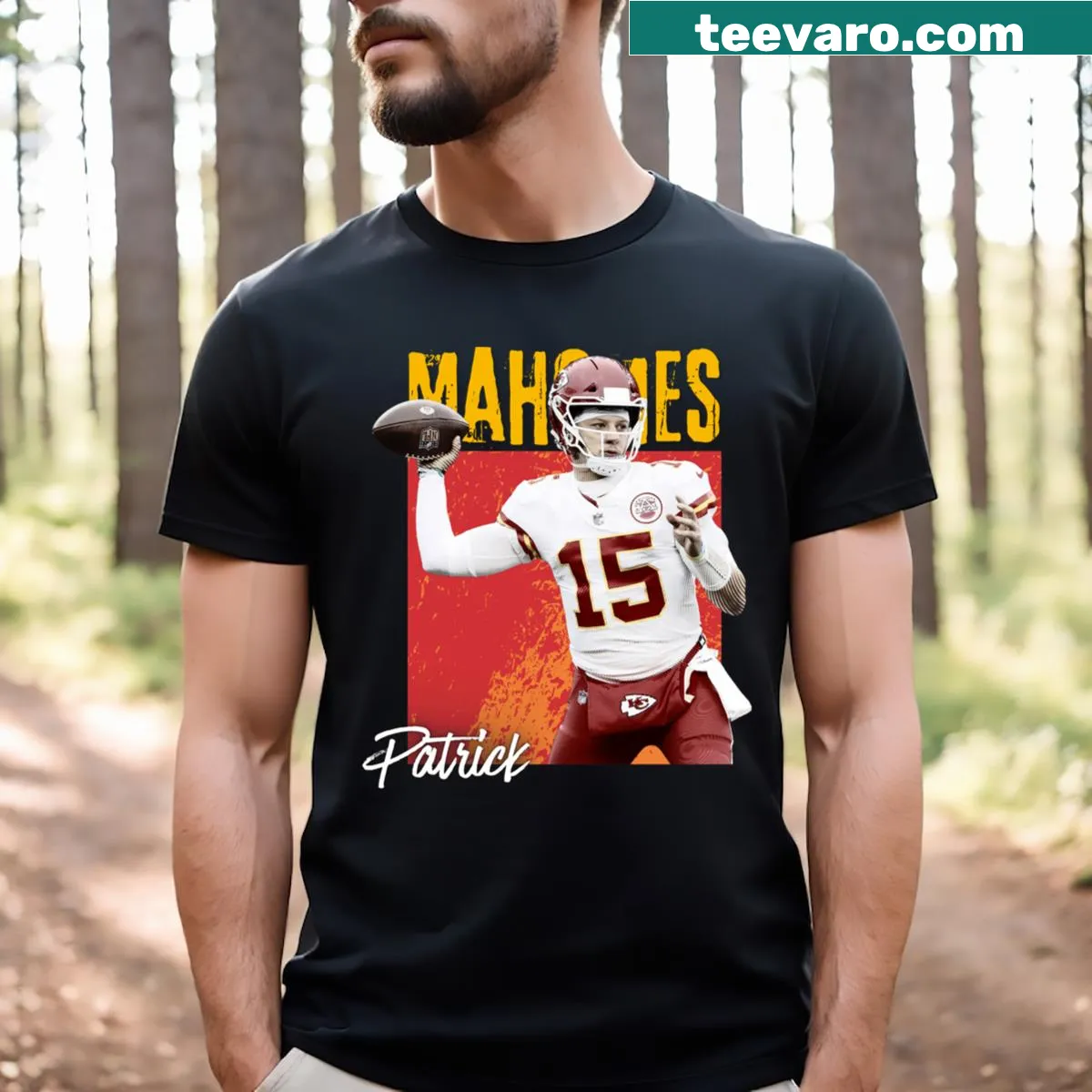 Kansas Patrick Mahomes t-shirt with name and number design — on a men's t-shirt
