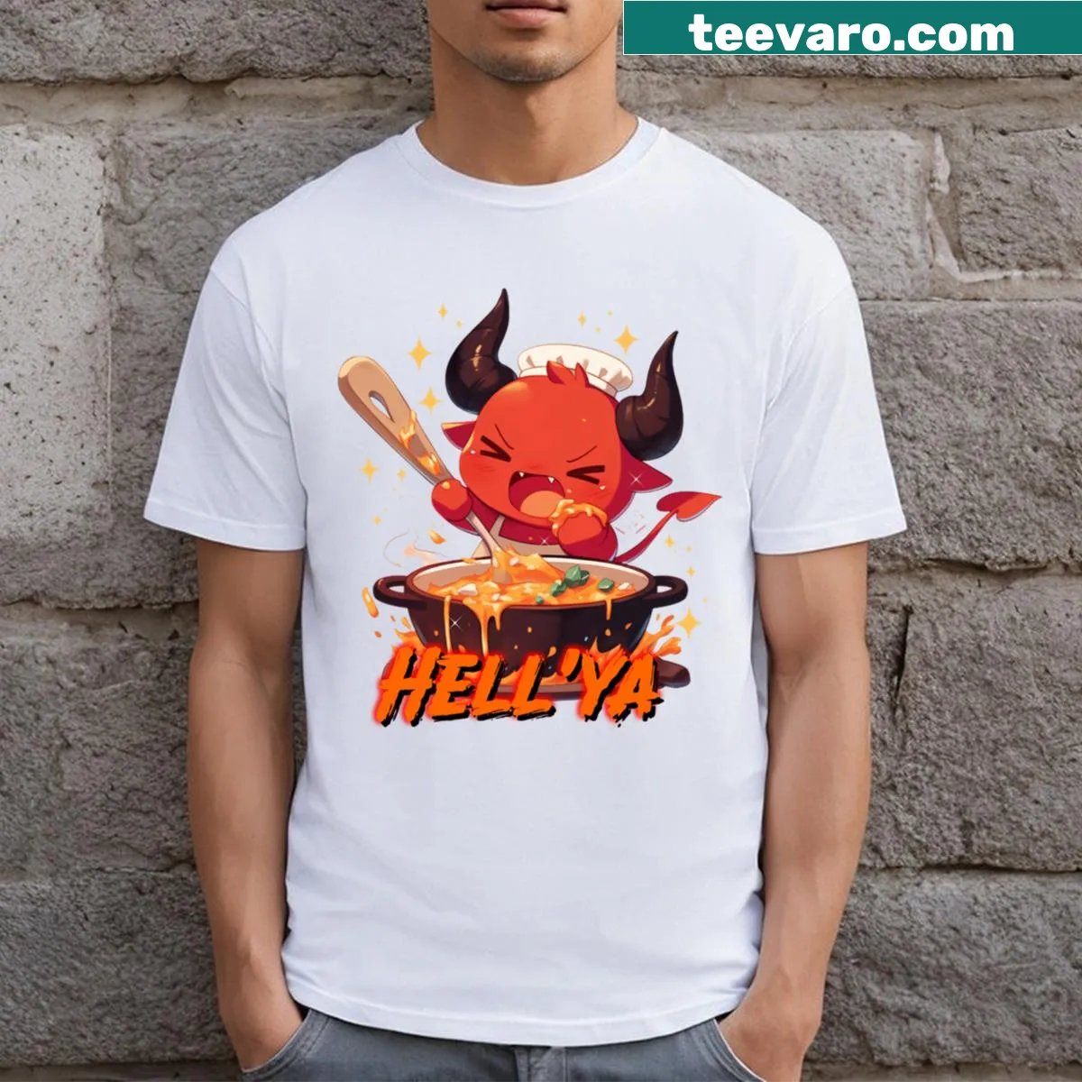Cute Kawaii Devil Chef t-shirt with playful cartoon design — on a men's t-shirt