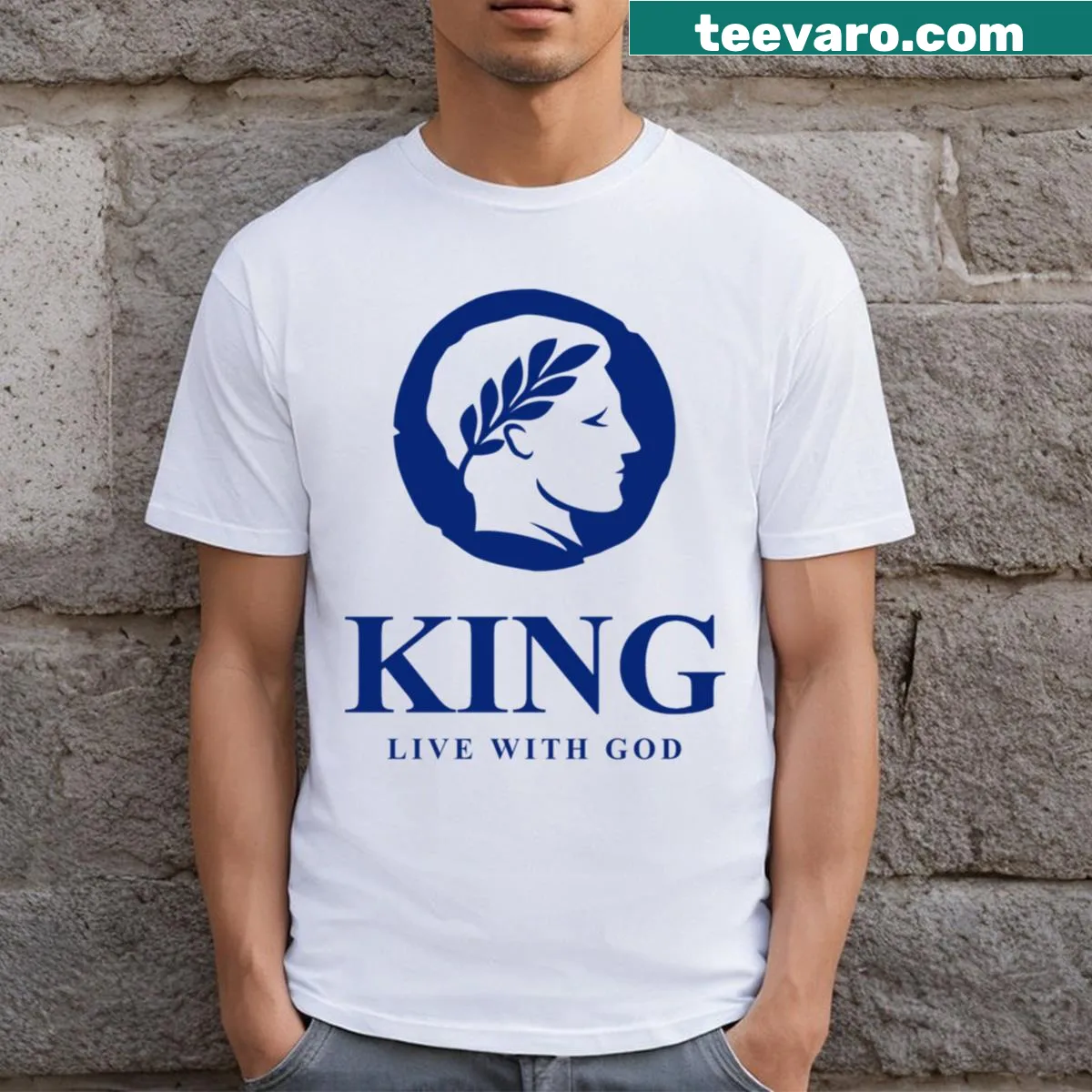 Stylish King Live With God t-shirt with heartfelt text — on a men's t-shirt