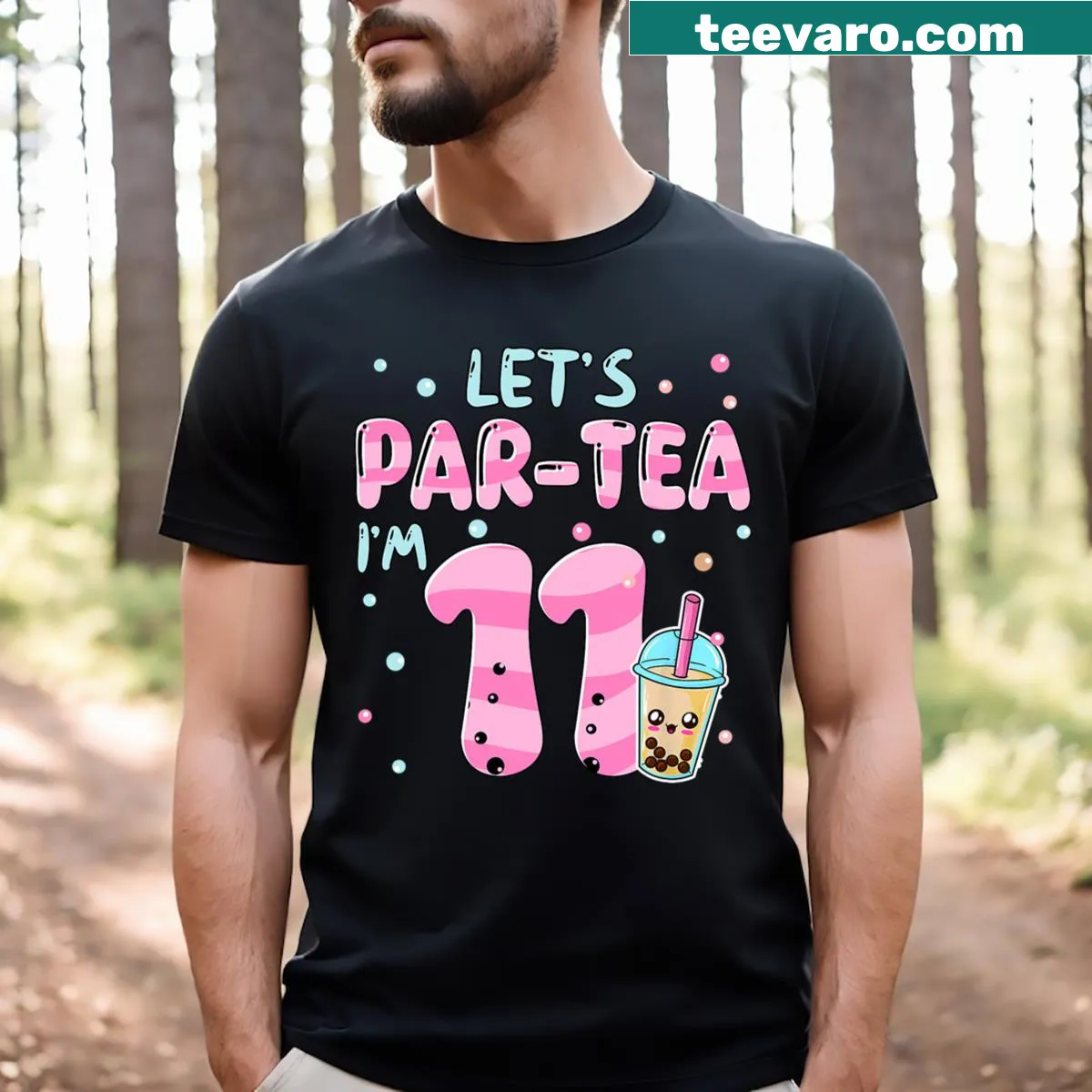 Birthday shirt with 'Lets Par Tea Im 11 Years Old' text. — on a men's t-shirt