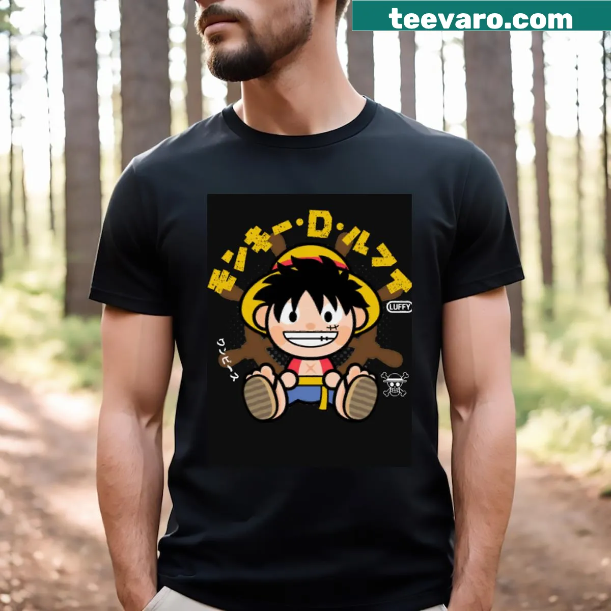 Chibi Luffy graphic shirt for anime fans — on a men's t-shirt